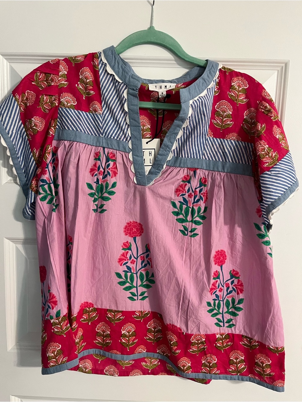 THML Pink & Red Floral Patchwork Women’s Top